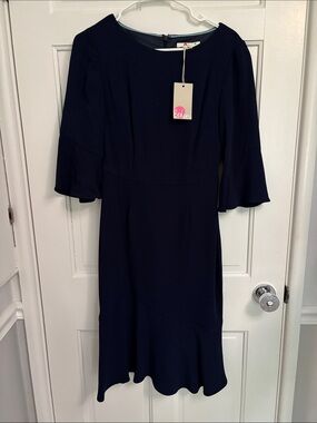 Boden Navy Bell-Sleeve Midi Dress